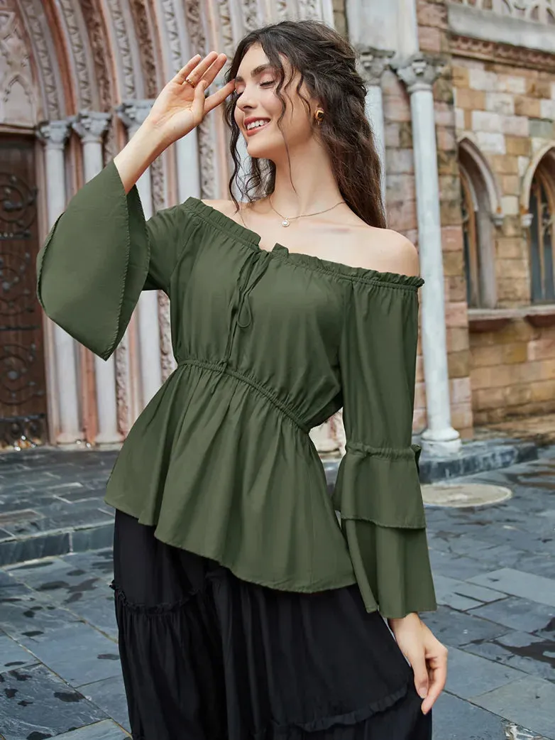 Women Off Shoulder Tops 3/4 Sleeve A-Line Tops