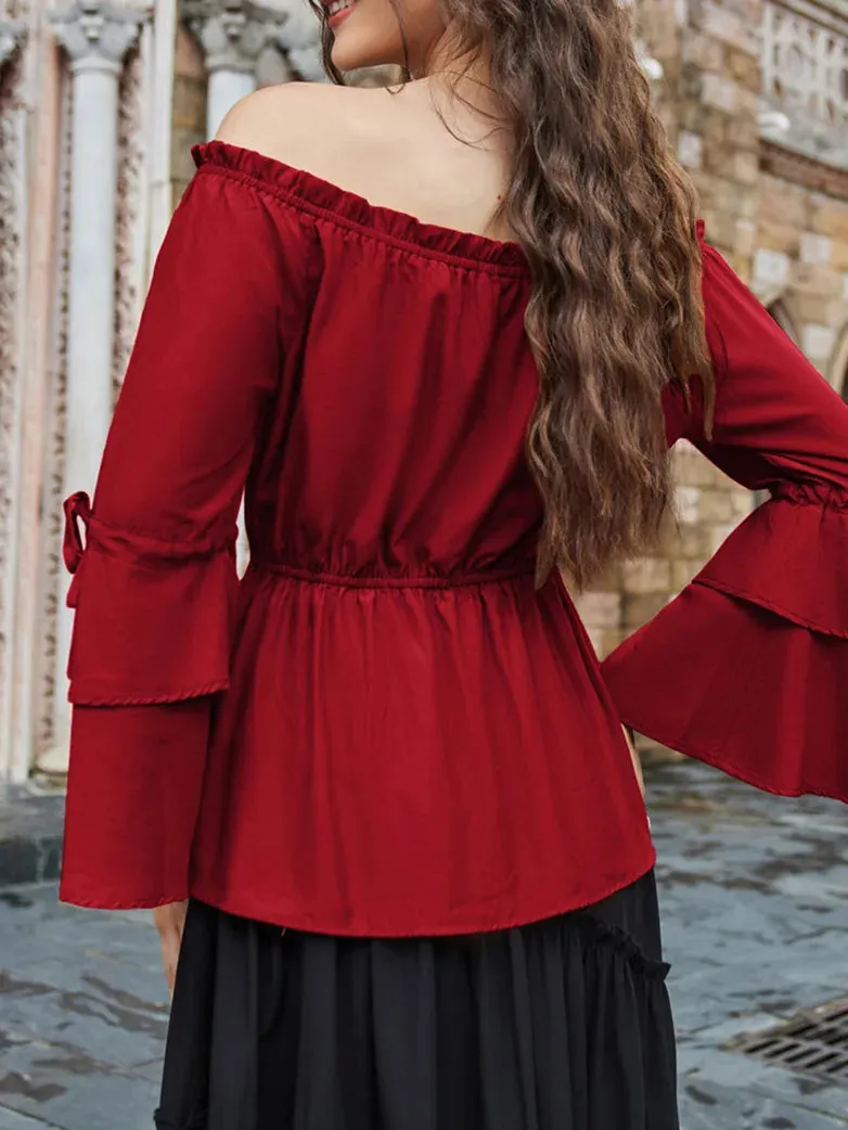 Women Off Shoulder Tops 3/4 Sleeve A-Line Tops