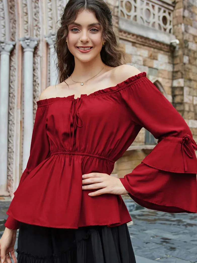 Women Off Shoulder Tops 3/4 Sleeve A-Line Tops