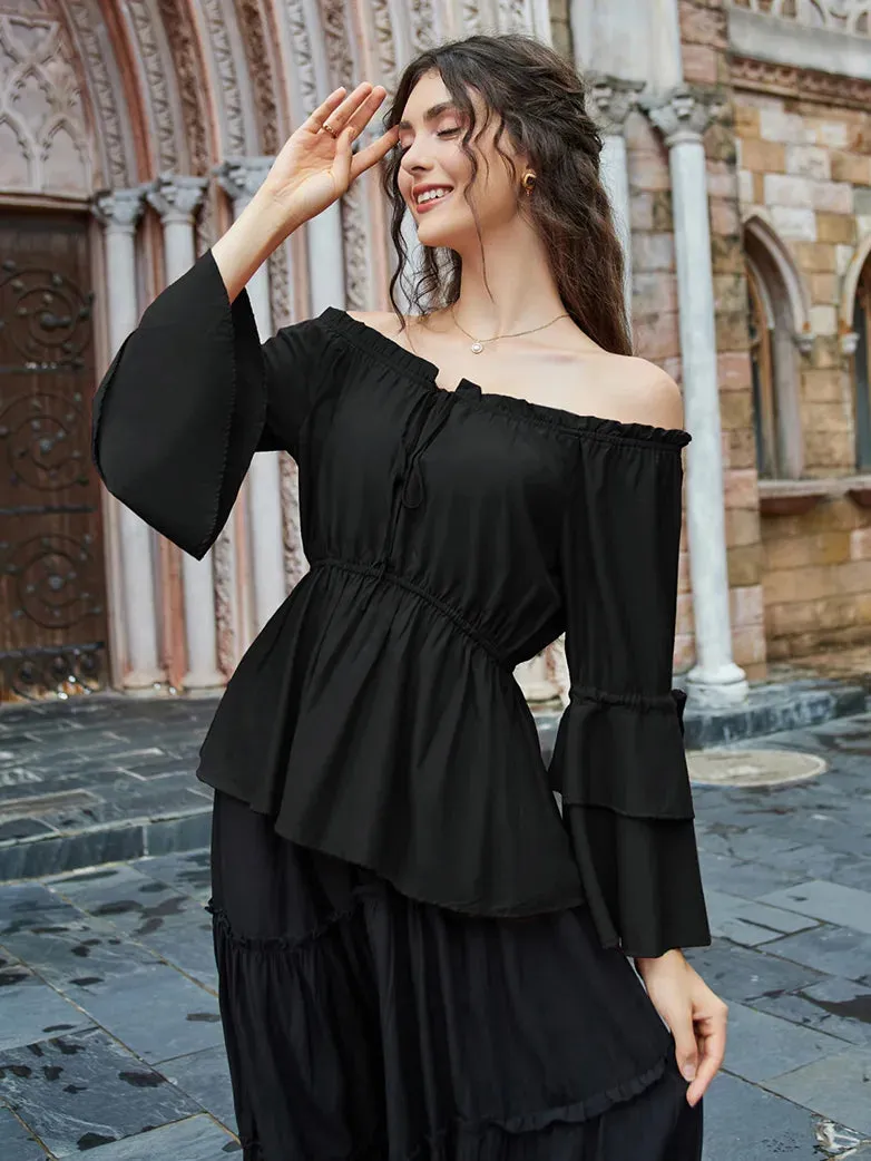 Women Off Shoulder Tops 3/4 Sleeve A-Line Tops