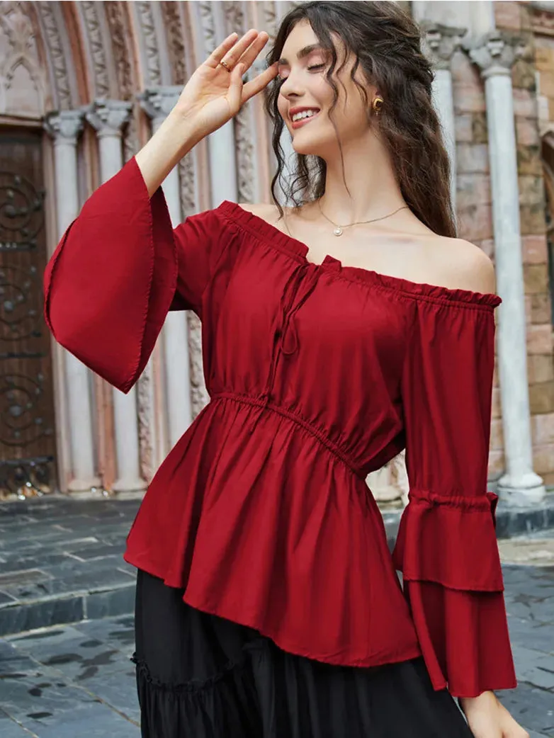 Women Off Shoulder Tops 3/4 Sleeve A-Line Tops