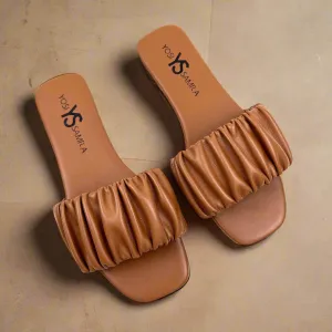 Yosi Samra: Naomi Ruched Sandal in Whiskey